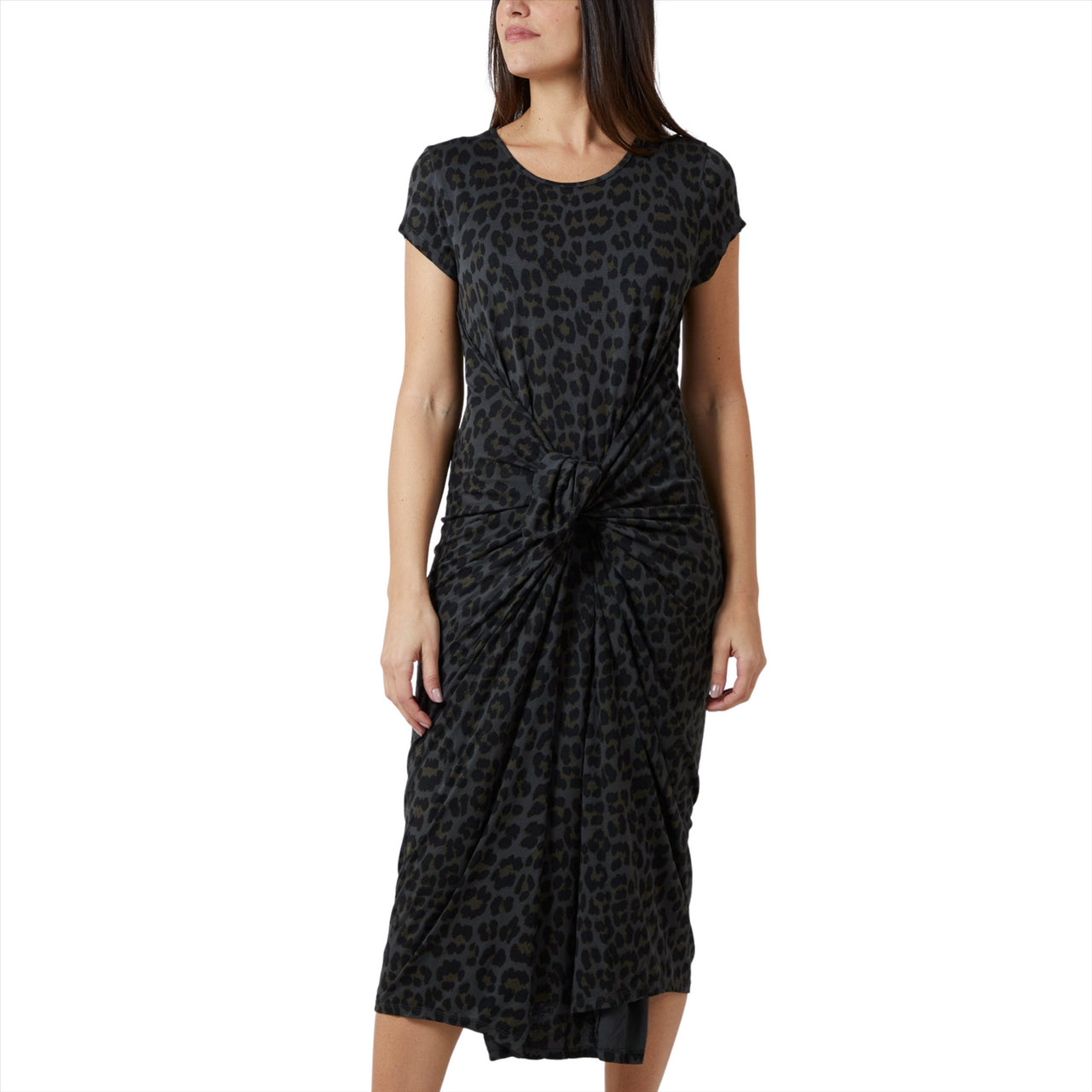 Leopard Print Cap Sleeve Parachute Dress | Charcoal