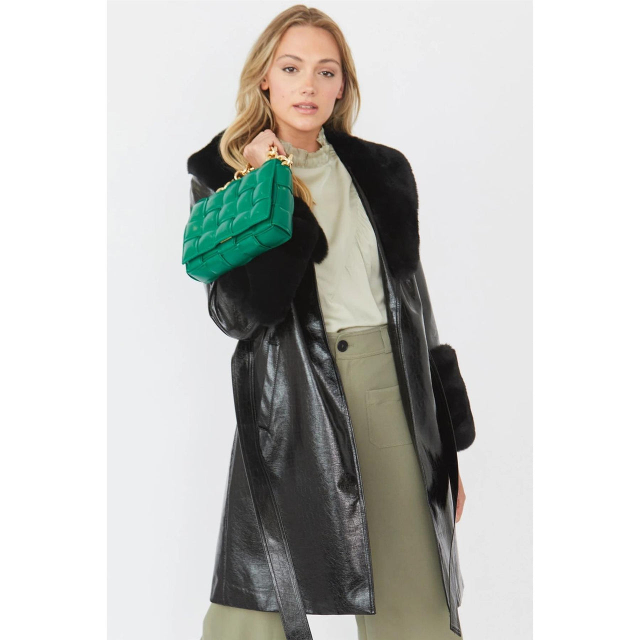 Jayley Faux Leather Detachable Faux Fur Coat | Black