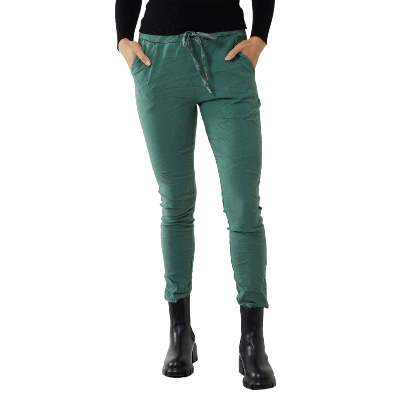 Magic Pants Super Stretch Plain Crushed Trousers | Bottle Green | One Size