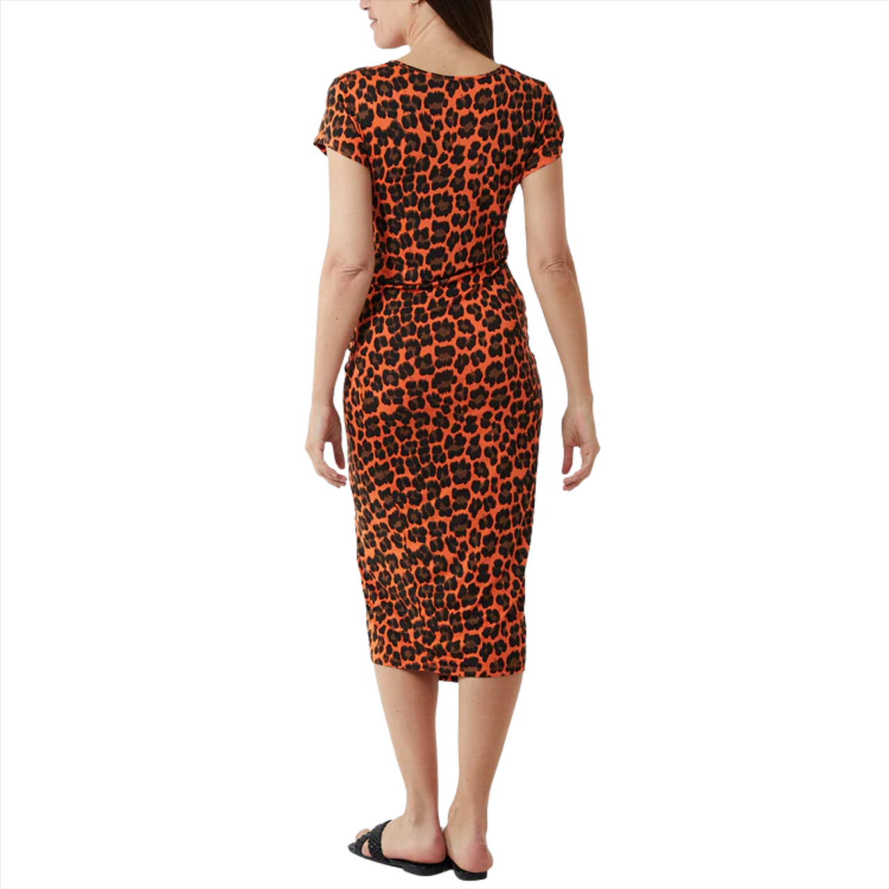 Leopard Print Cap Sleeve Parachute Dress | Orange | One Size