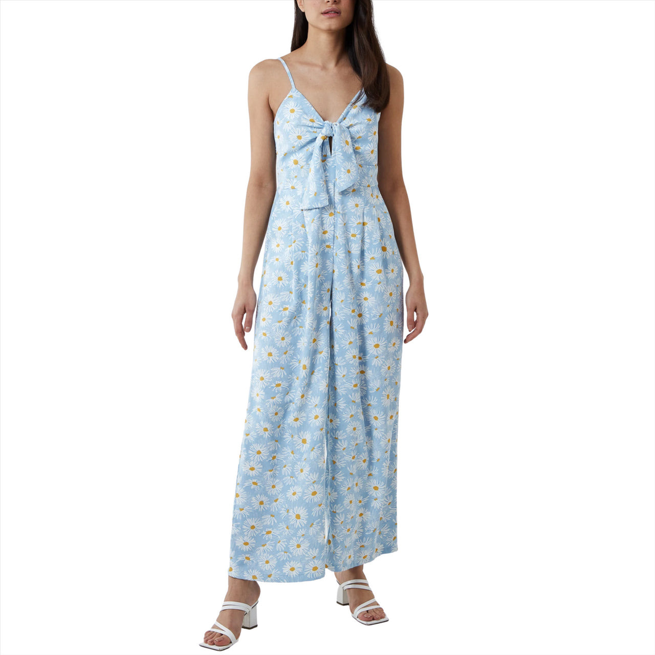 Daisy Print Tie Front Jumpsuit | Cornflower Blue