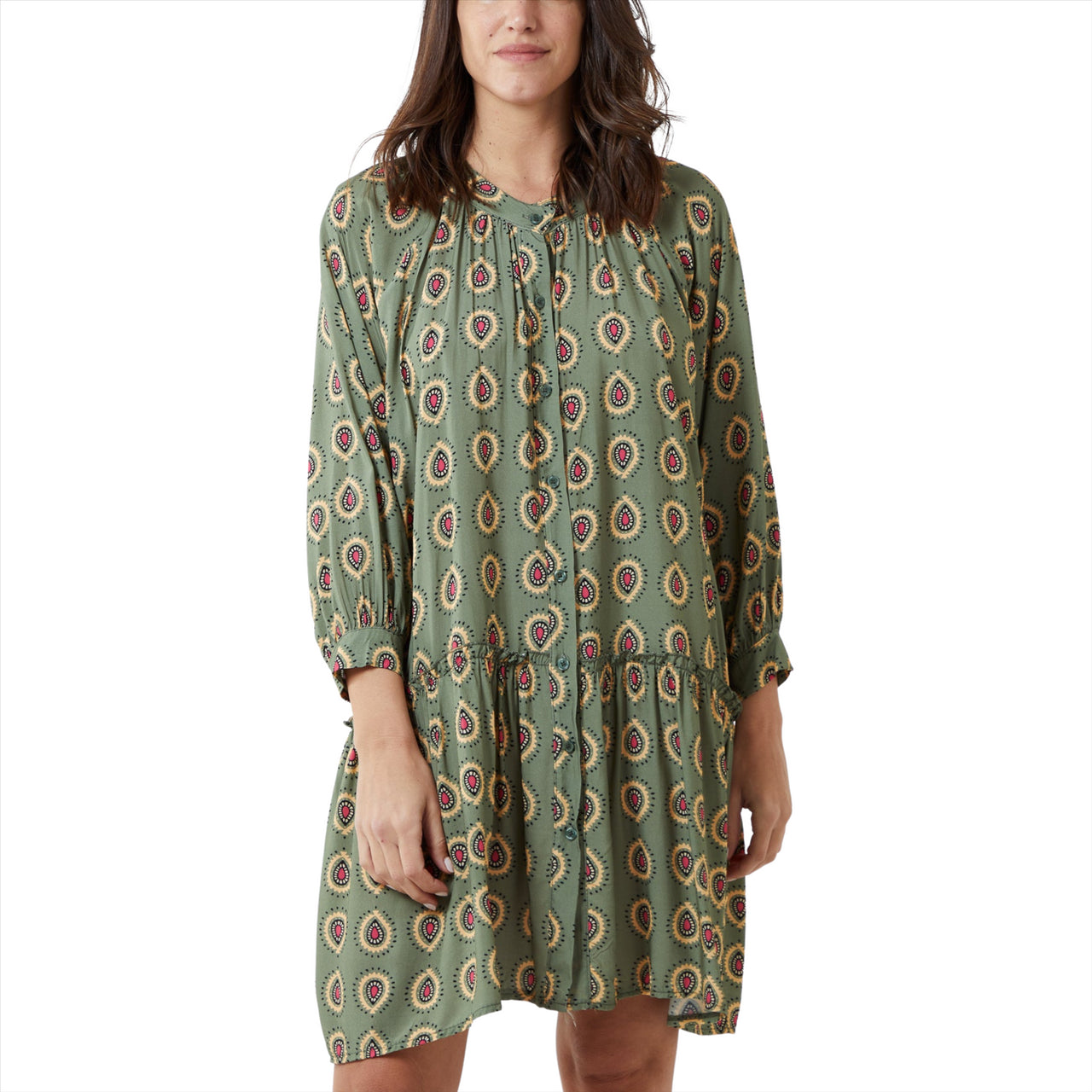 Abstract Paisley Print Smock Dress | Khaki | One Size