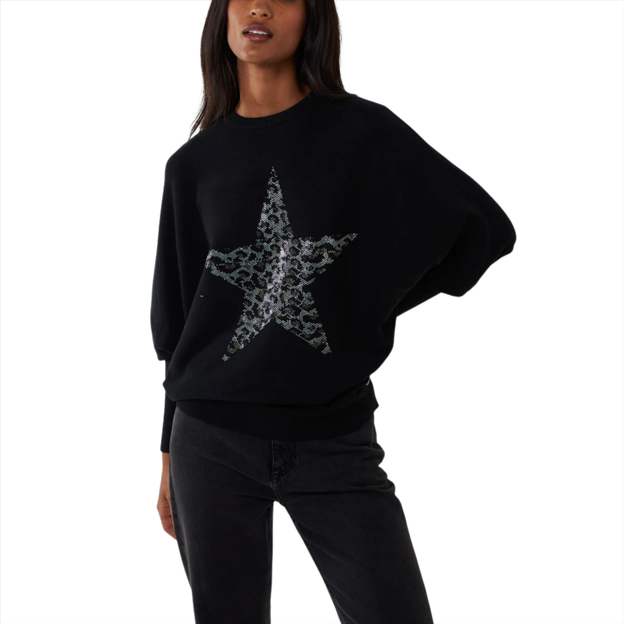 Sequin Animal Star Batwing Jumper | Black