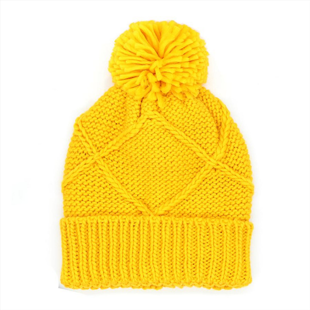 POM Trellis Knit Bobble Hat | Bright Yellow