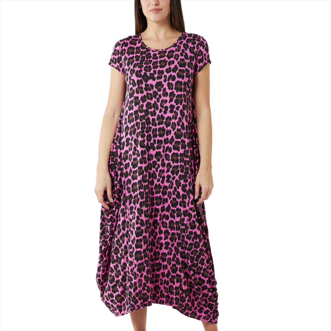 Leopard Print Cap Sleeve Parachute Dress | Bubblegum Pink