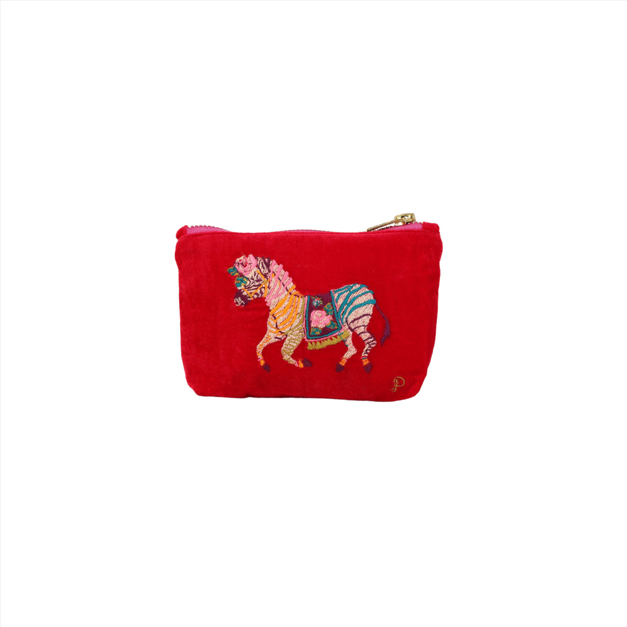 Powder Zebra Carnival Velvet Mini Pouch | Fuchsia