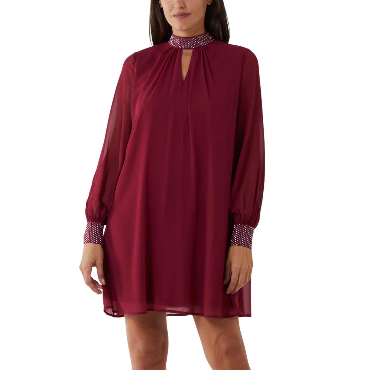 Diamante Collar Swing Mini Dress | Wine