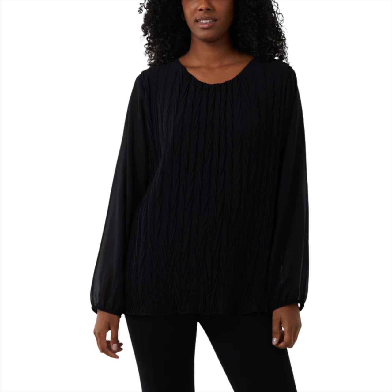 Chevron Pleat Long Sleeve Blouse