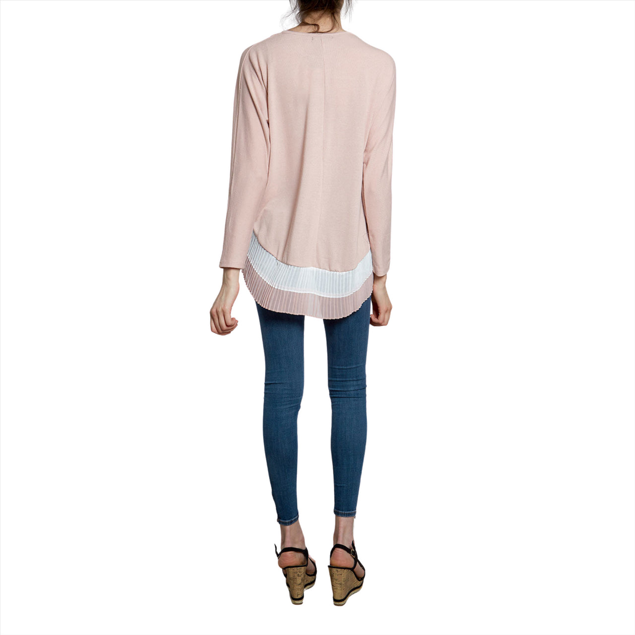 Pleated Dip Hem Batwing Top | Blush