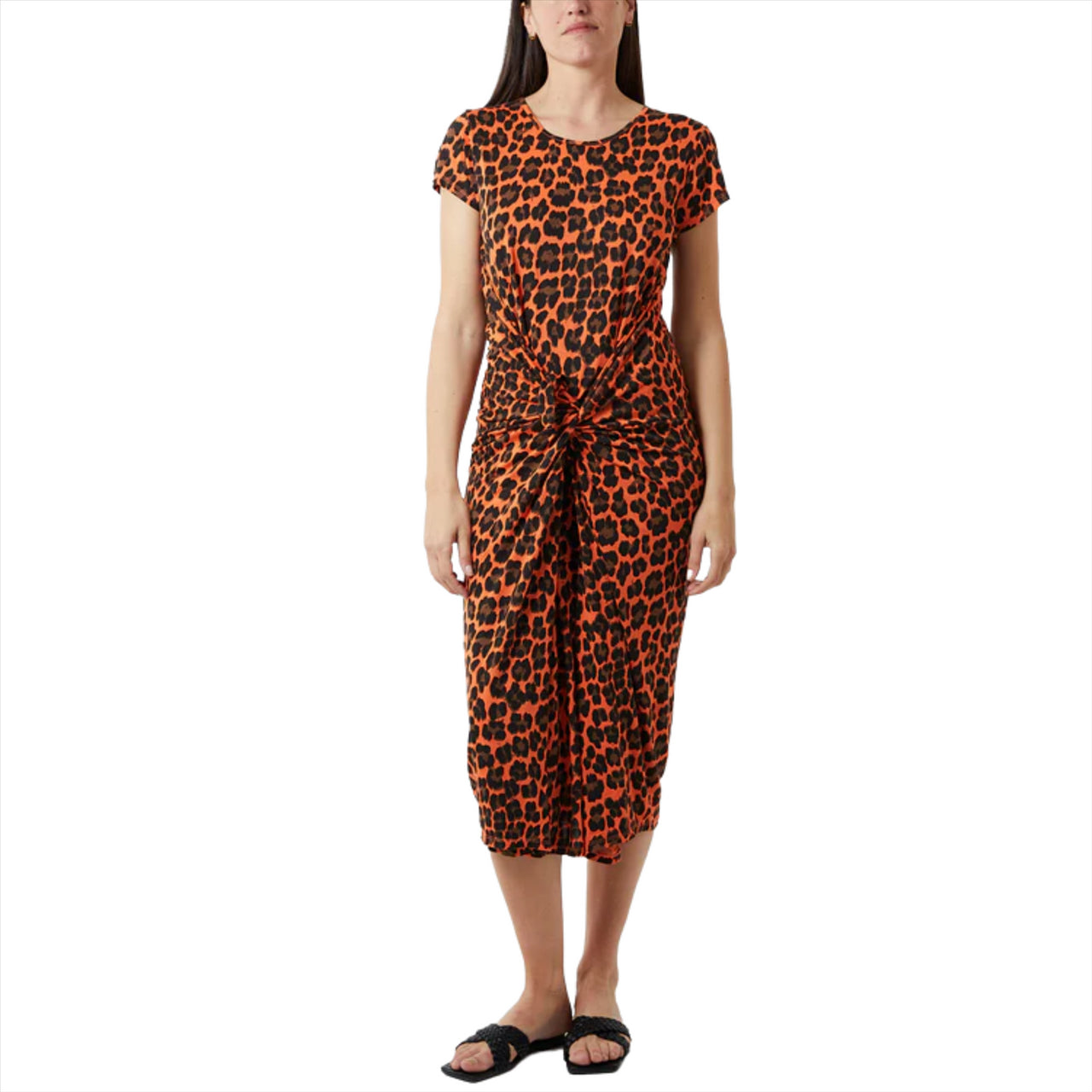 Leopard Print Cap Sleeve Parachute Dress | Orange | One Size