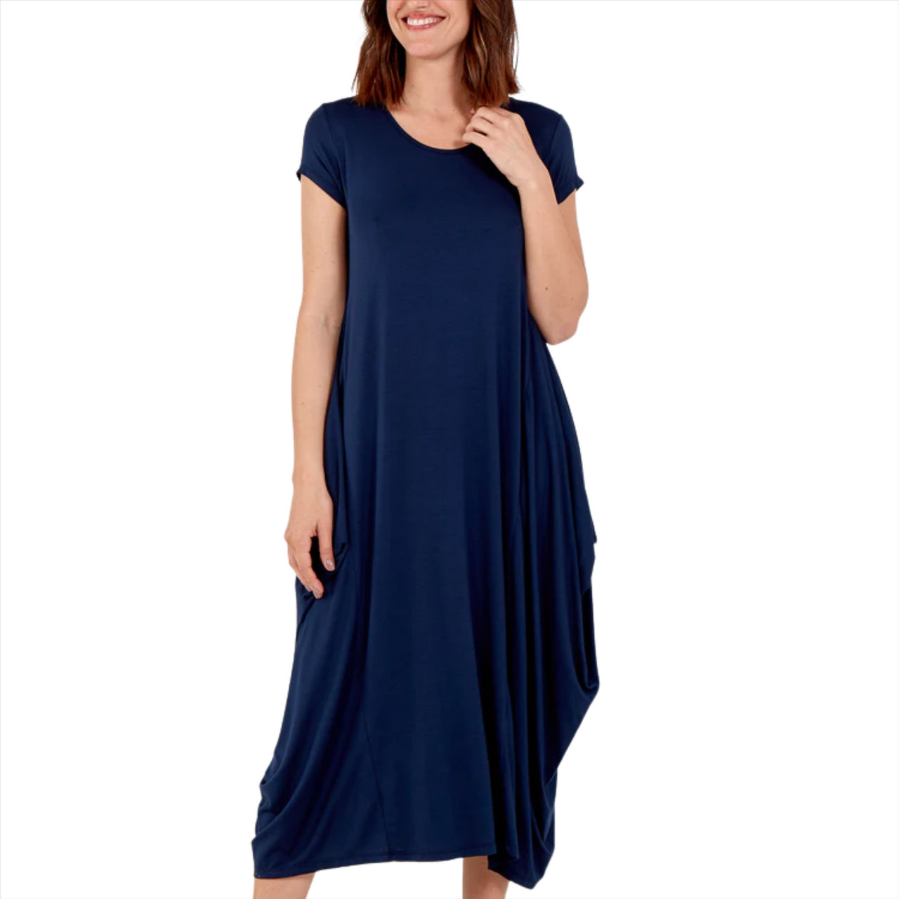 Plain Cap Sleeve Parachute Dress | Navy | One Size