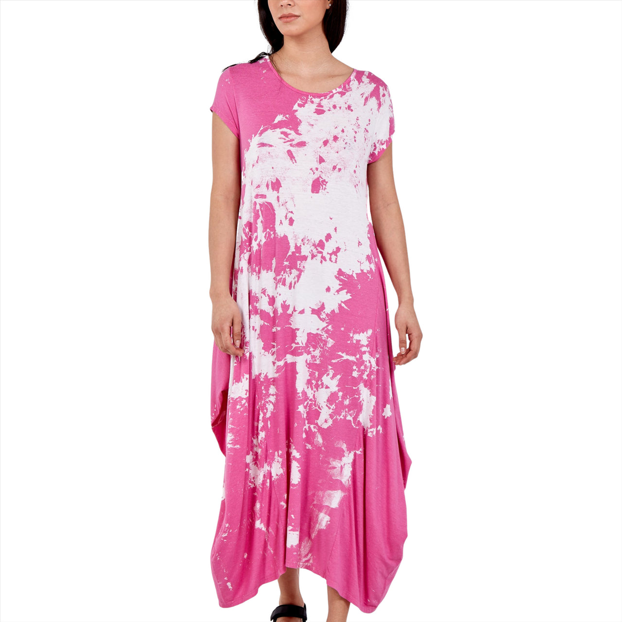Tie Dye Cap Sleeve Parachute Dress | Light Pink | One Size