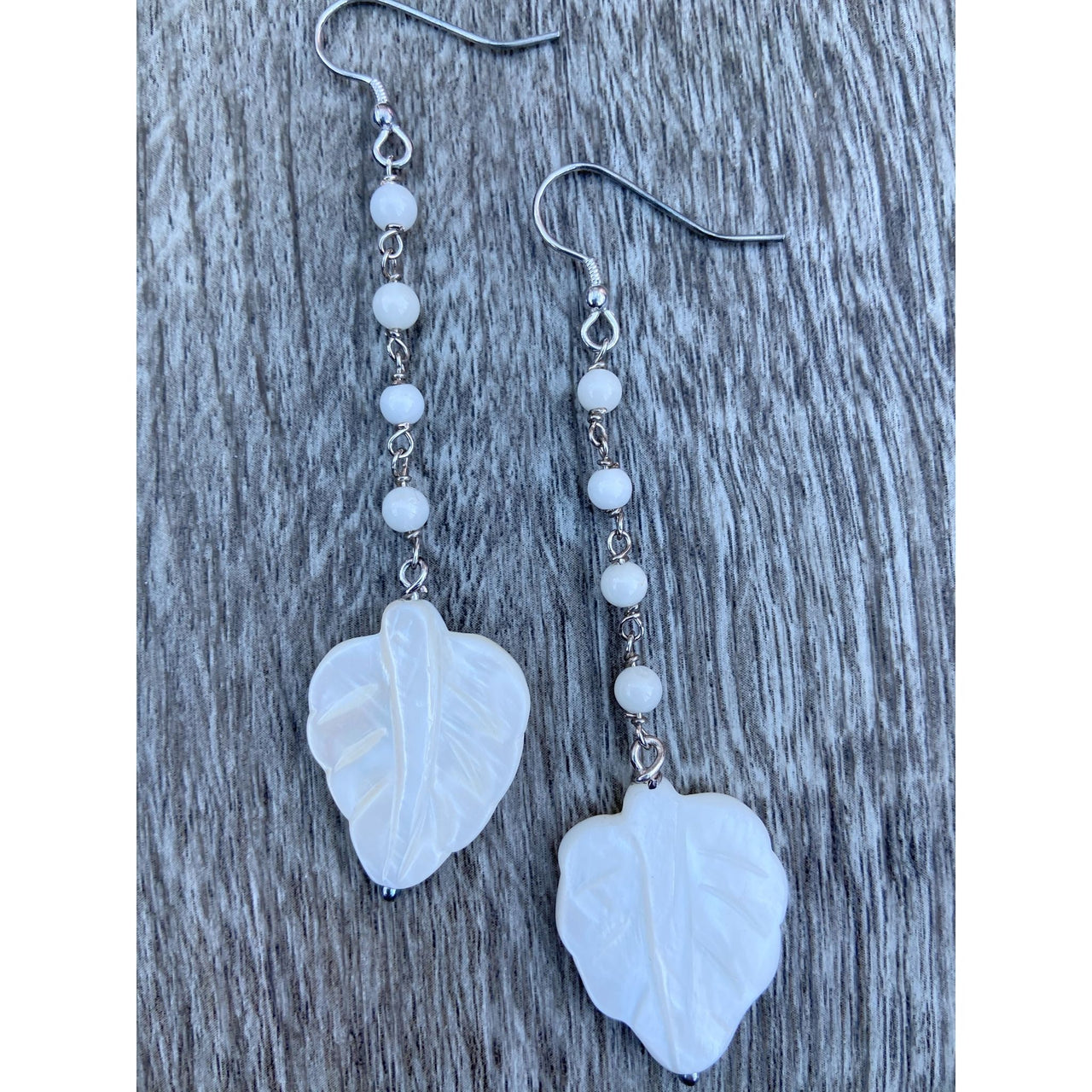 Point 925 Shell Leaf and Bead Drop Earrings | Sterling Silver