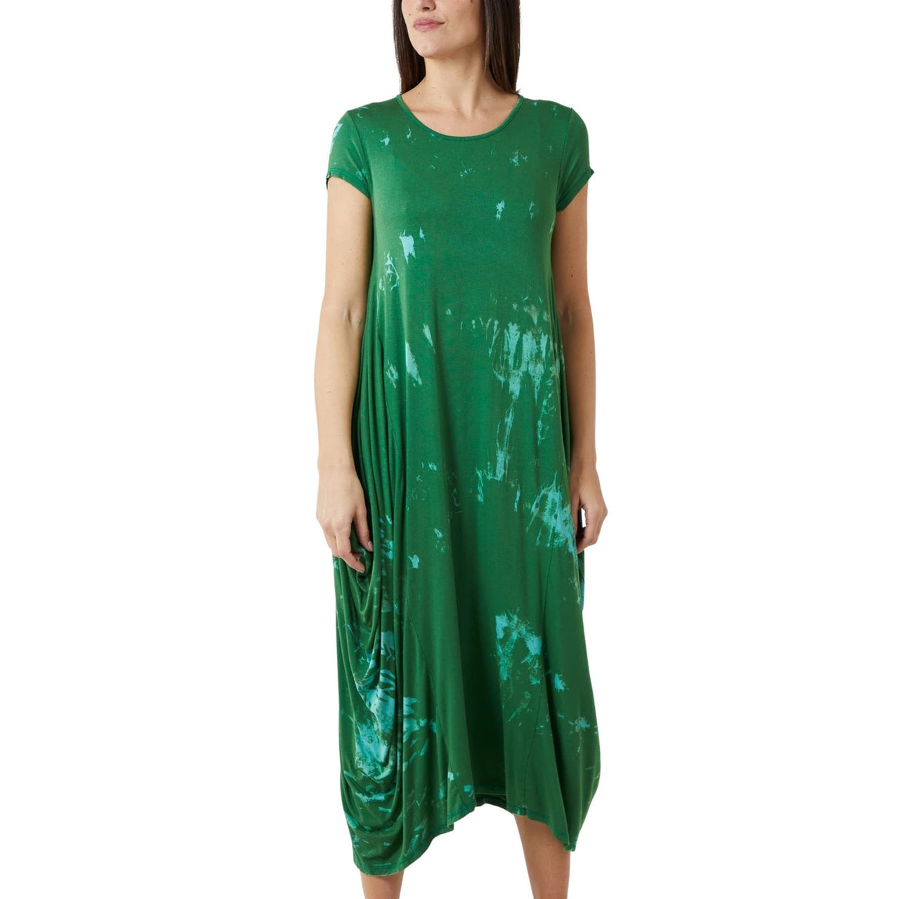 Tie Dye Cap Sleeve Parachute Dress | Green | One Size