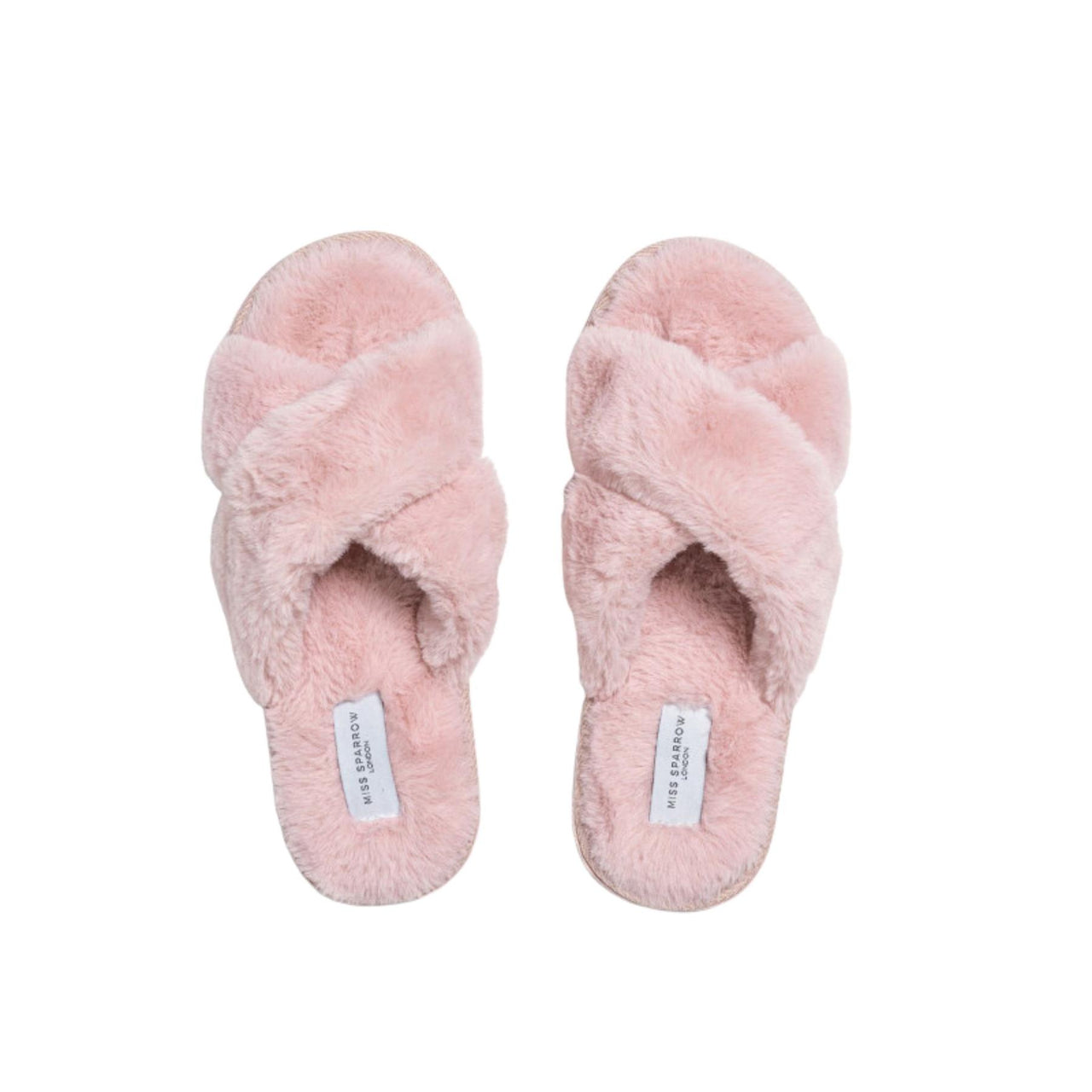 Miss Sparrow Faux Fur Cross Over Slippers | Pink