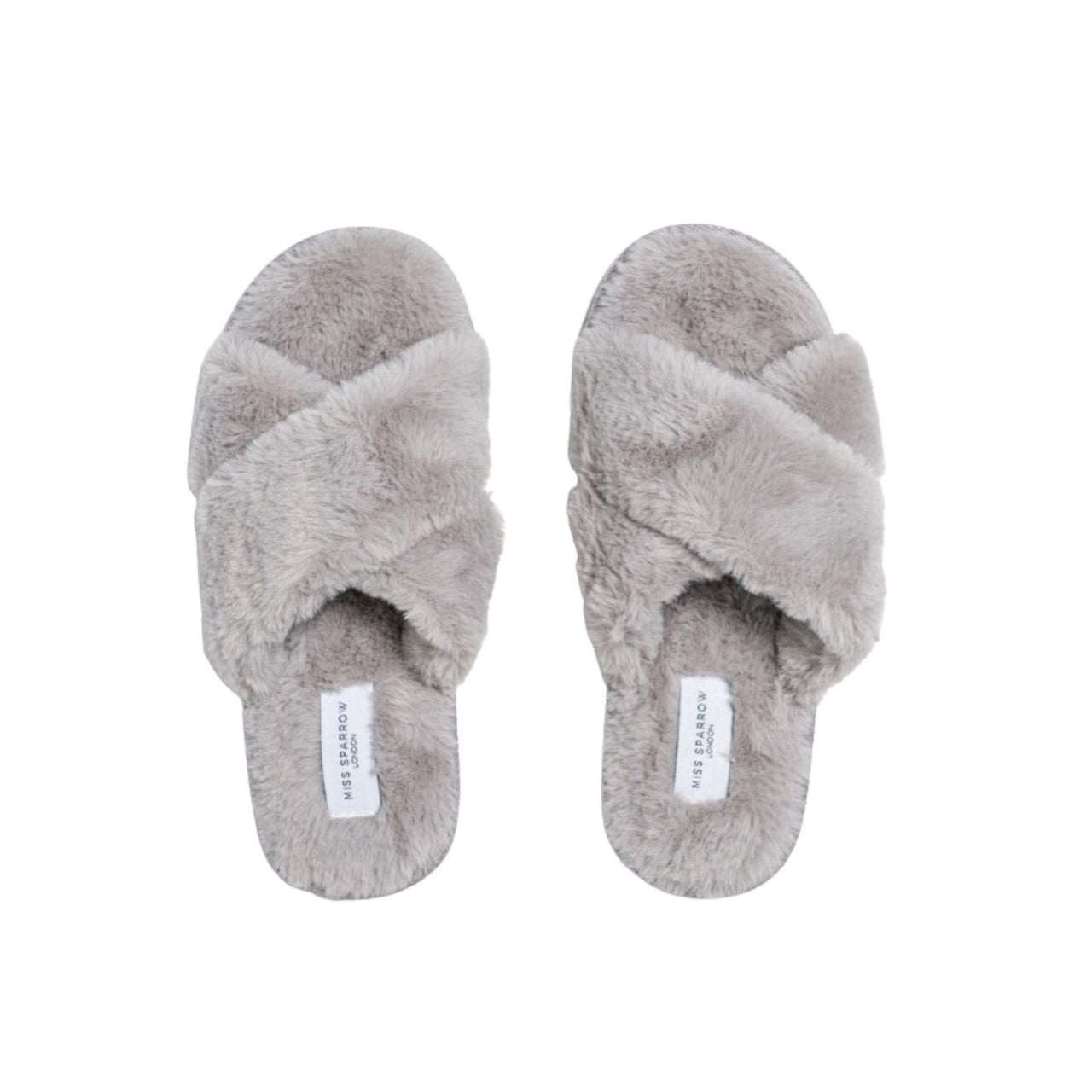 Miss Sparrow Faux Fur Cross Over Slippers | Grey