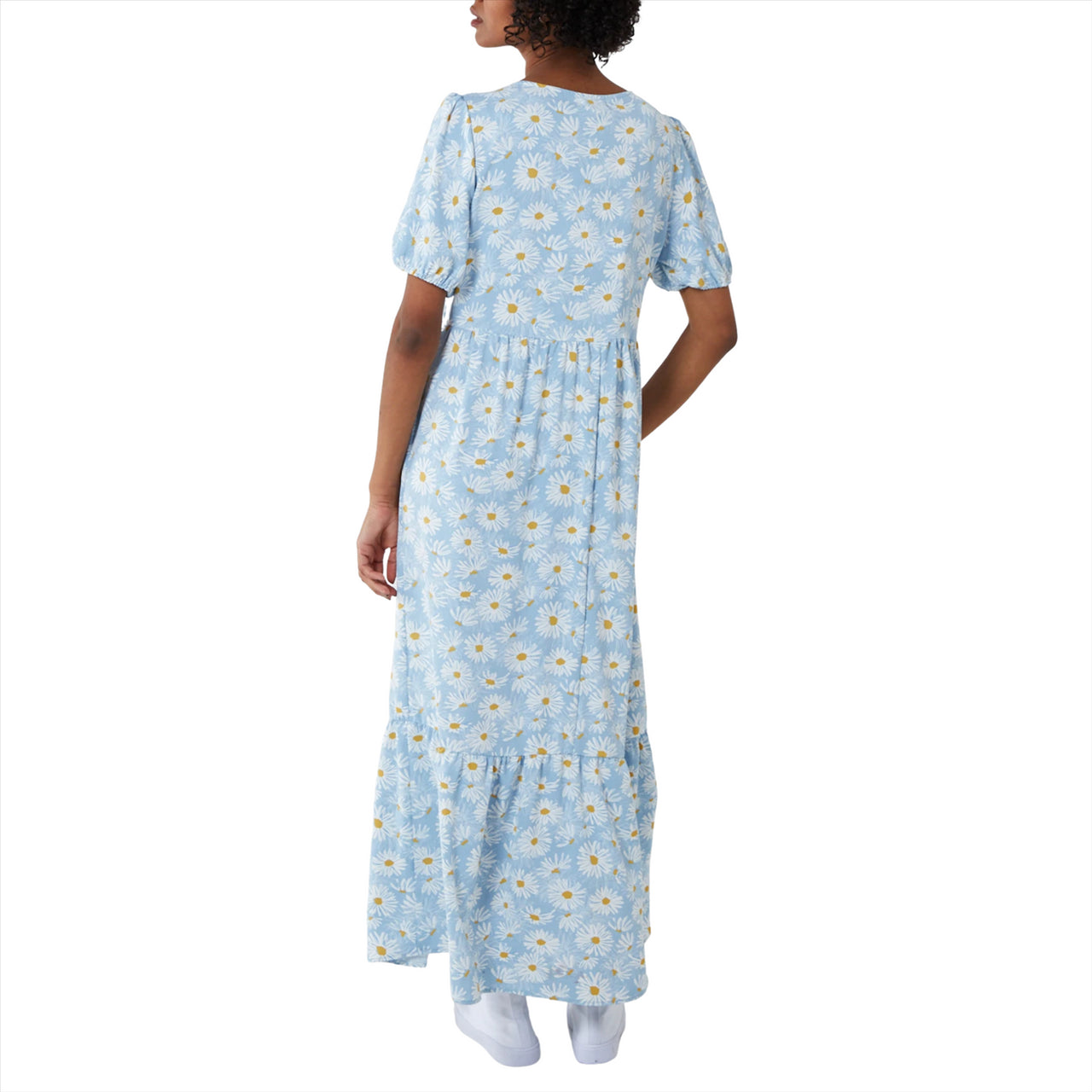 Daisy Print Short Sleeve Tiered Maxi Dress | Cornflower Blue