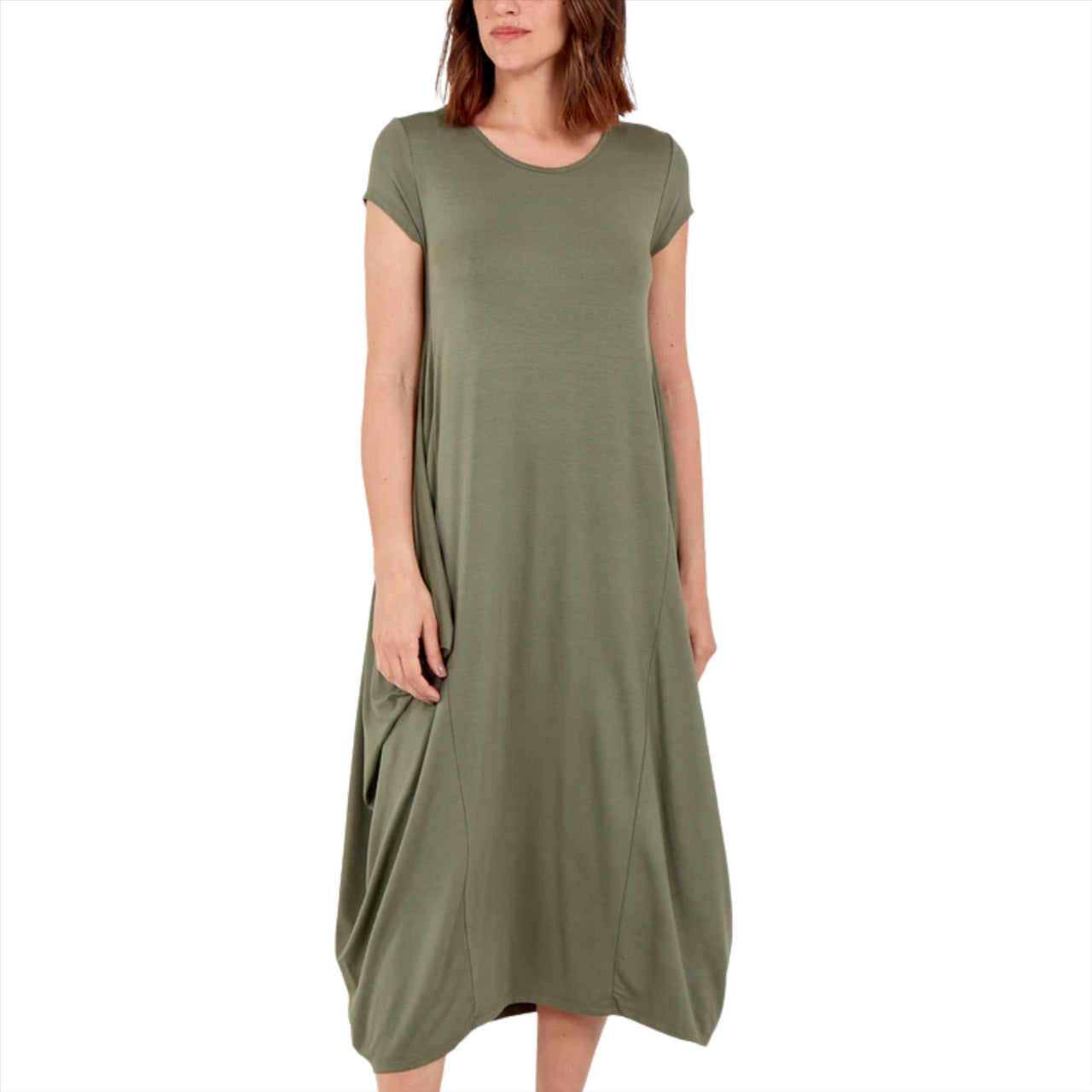 Plain Cap Sleeve Parachute Dress | Khaki | One Size