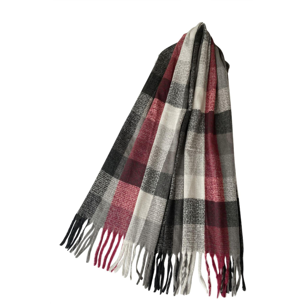 Boucle Check Tartan Tassel Scarf | Charcoal