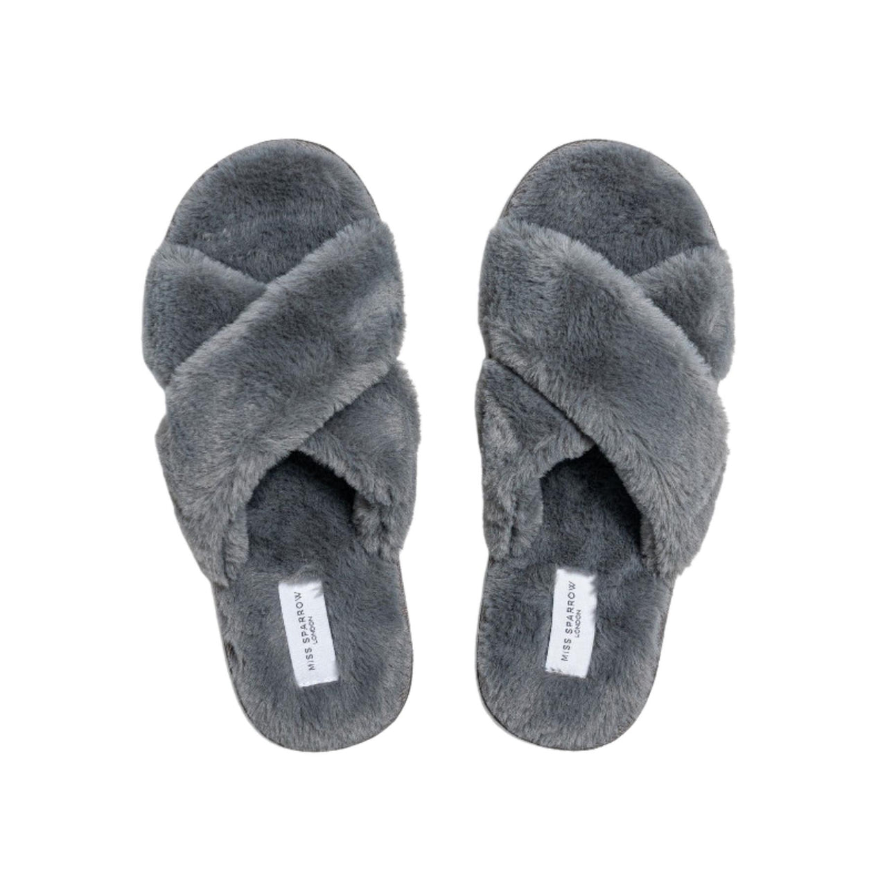 Miss Sparrow Faux Fur Cross Over Slippers | Charcoal