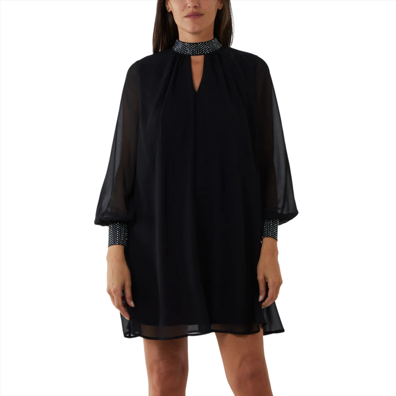 Diamante Collar Swing Mini Dress | Black