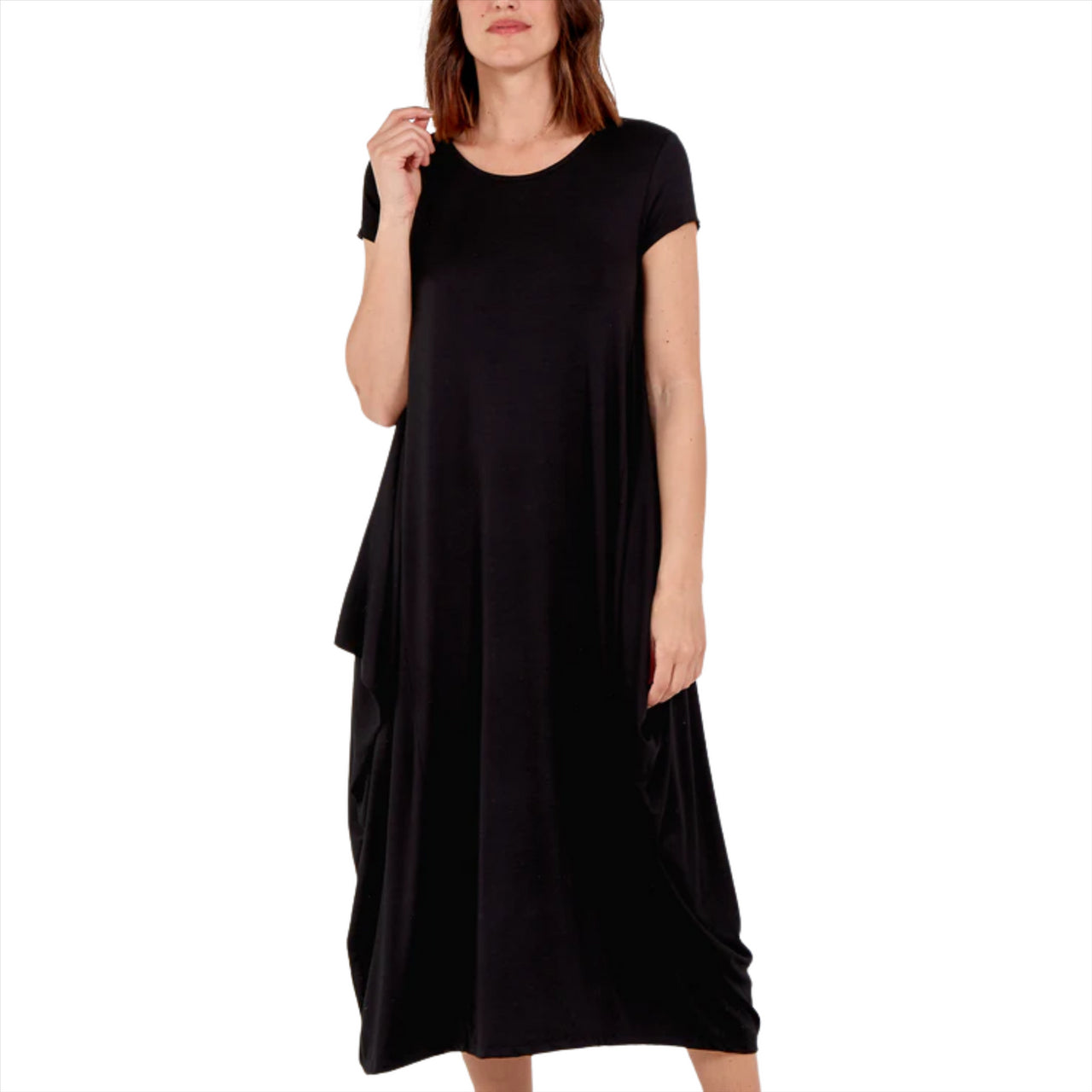 Plain Cap Sleeve Parachute Dress | Black | One Size