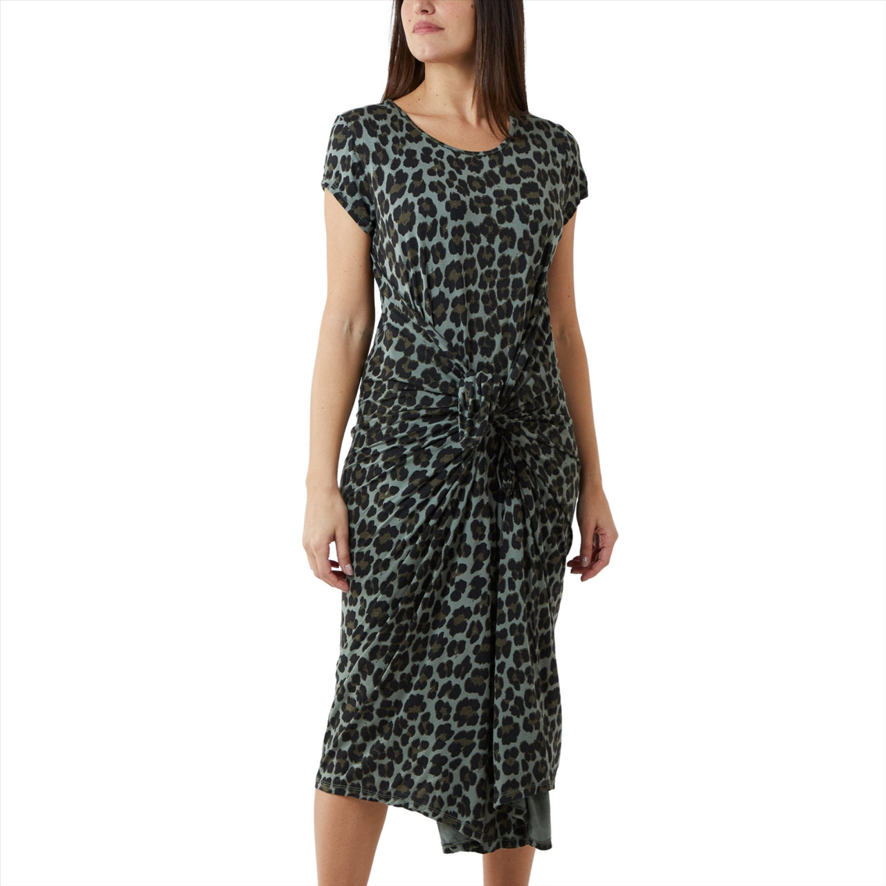 Leopard Print Cap Sleeve Parachute Dress | Khaki | One Size