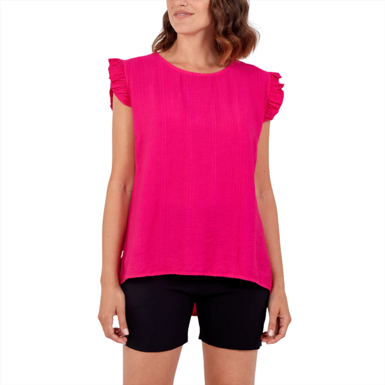 Linen Look Button Back Top | Hot Pink | One Size