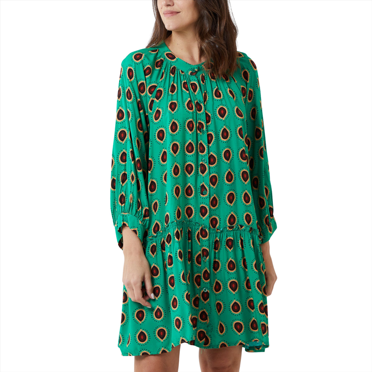 Abstract Paisley Print Smock Dress | Apple Green | One Size