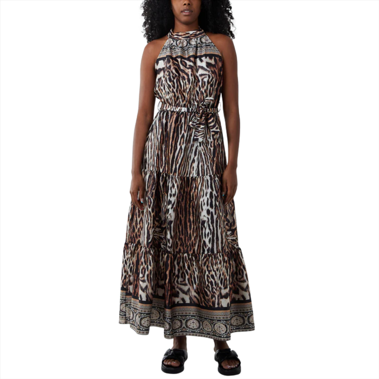 Animal Print Tiered Halterneck Maxi Dress | One Size