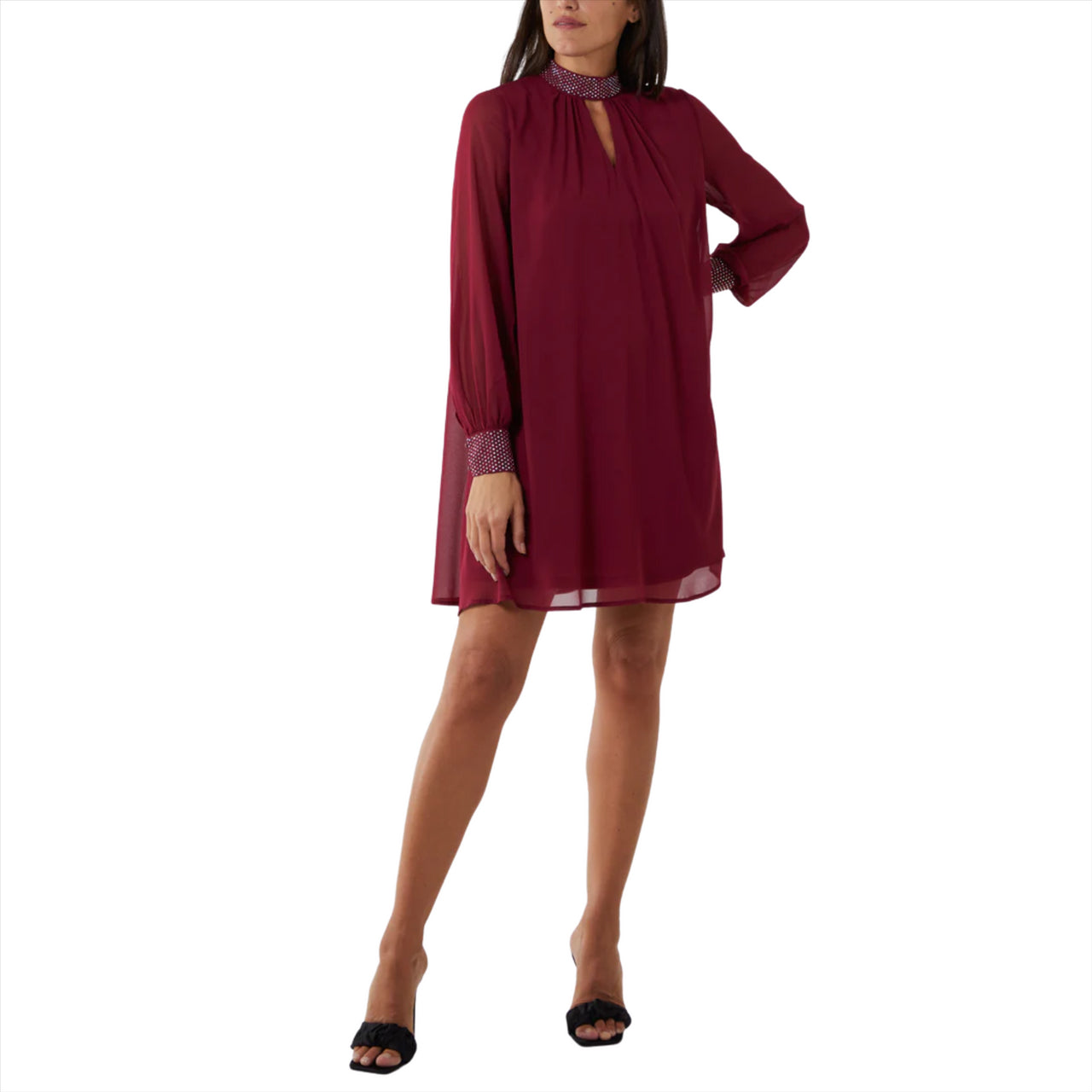 Diamante Collar Swing Mini Dress | Wine