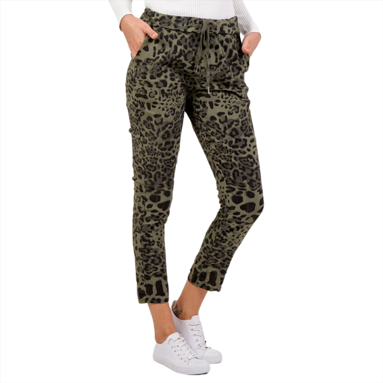 Magic Pants Super Stretch Leopard Trousers | Khaki | One Size