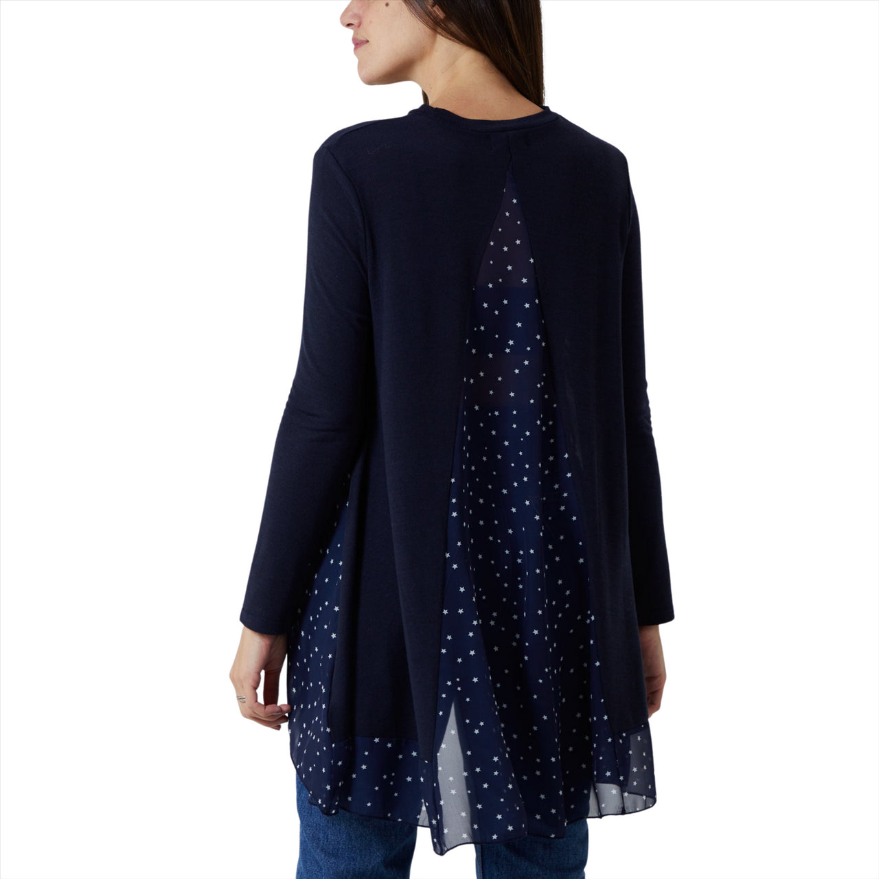 Star Print Chiffon Insert Tunic Top | Navy